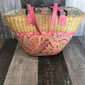 Vera Bradley Capri Melon Straw Beach Tote